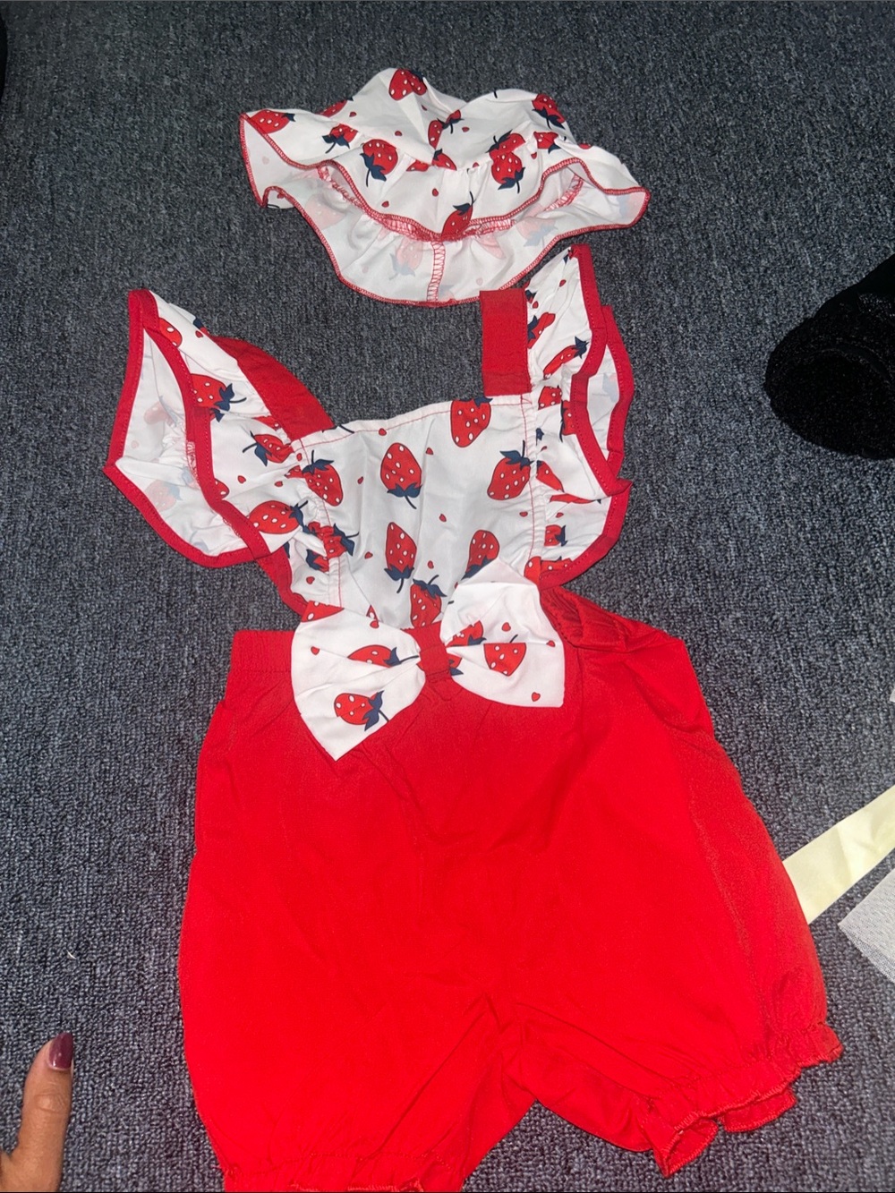 Red Strawberry Print Baby Romper with Sun Hat